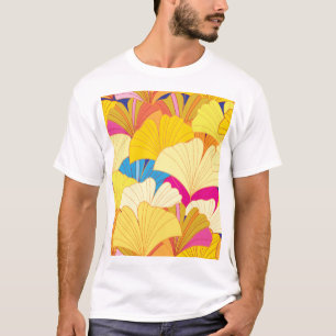 T-shirt Feuilles gingko jaune, motif sans soudure.