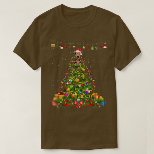 T-shirt Feux d'arbre de Noël Airedale Terrier Chien cadeau (Design devant)