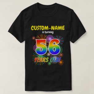 T-shirt Feux d'artifice amusants, aspect arc-en-ciel "56",