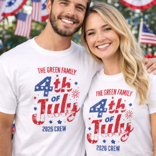 T-shirt Feux d'artifice Rouge Blanc Bleu 4 juillet Famille