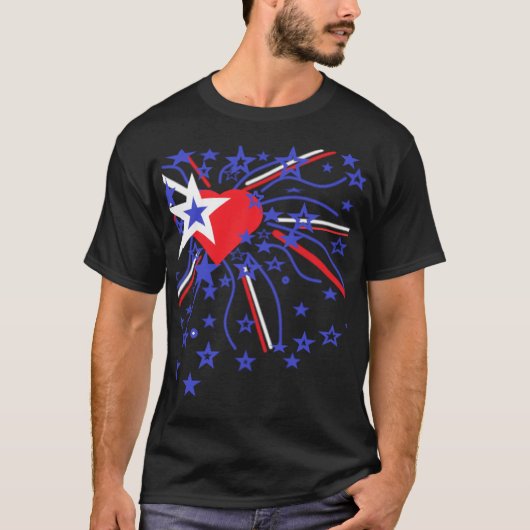 T-shirt Feux d'artifice rouge blanc et bleu (Devant)