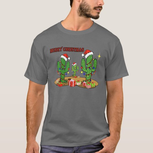 T-shirt Feux de Noël Cactus Lover Drôle Noël (Devant)