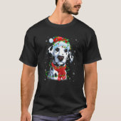 T-shirt Feux de Noël Chien dalmate Santa Hat Écarf (Devant)