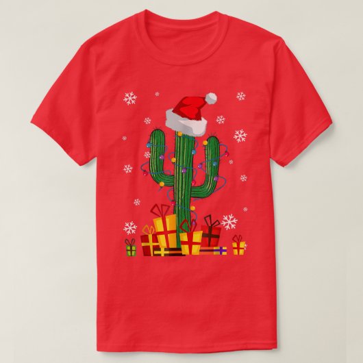 T-shirt Feux de Noël de Cactus Santa Hat Funny Noël Pajam (Design devant)