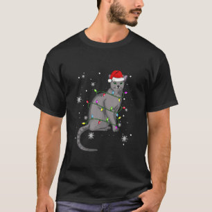 T-shirt Feux de Noël de chat bleu russe Cat Sa