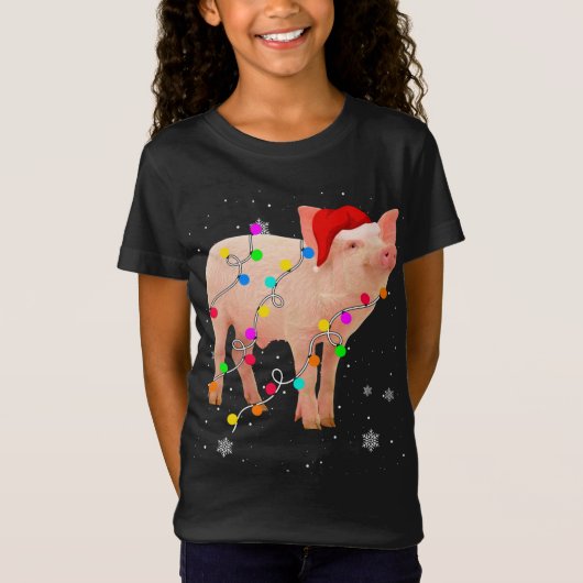 T-Shirt Feux de Noël de cochon Drôle Noël Noël Animaux de (Devant)