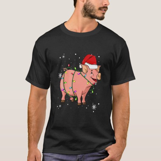 T-shirt Feux de Noël de porc LED Santa Hat Noël (Devant)