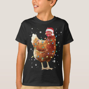 T-shirt Feux de Noël de poulets Lumières Santa Hat Funny N