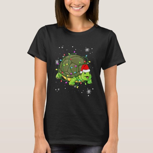 T-shirt Feux de Noël des tortues Led Santa Hat Noël (Devant)