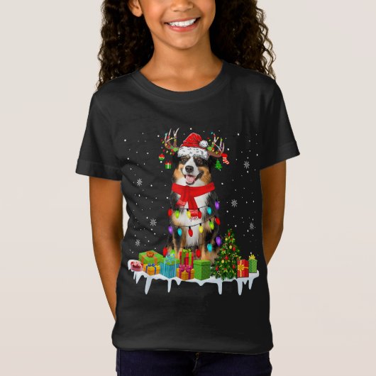 T-Shirt Feux de Noël du berger australien de Noël Père Noë (Devant)