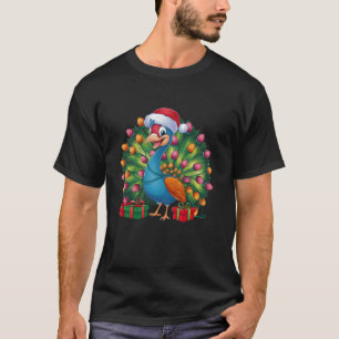 T-shirt Feux de Noël Éclairage Santa Chapeau Peacock Oisea
