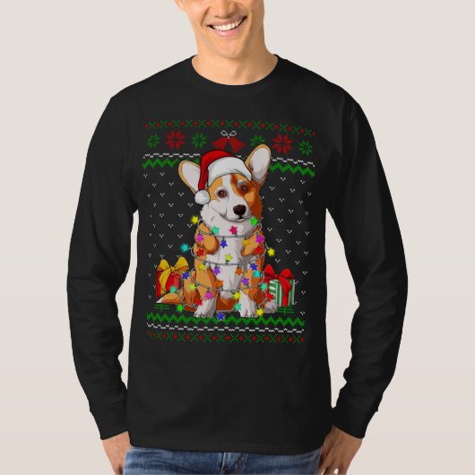 T-shirt Feux de Noël moche Sweater Corgi Amoureux des chie (Devant)