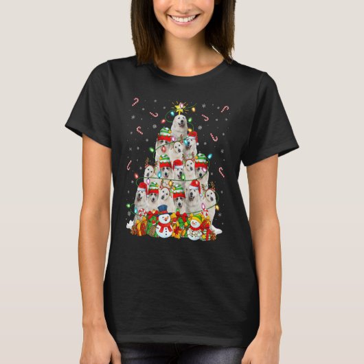 T-shirt Feux de Noël Père Noël Grand Pyrénées Chien Noël T (Devant)