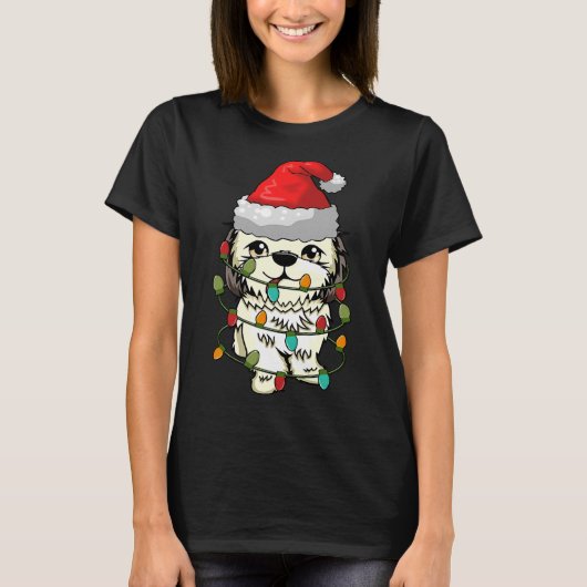 T-shirt Feux de Noël Shih Tzu Santa Hat (Devant)