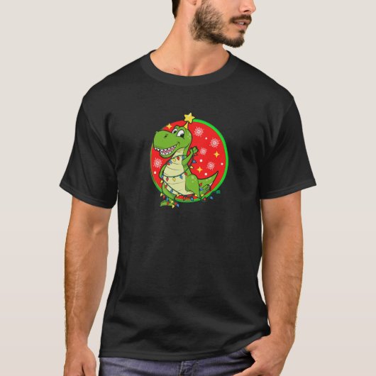 T-shirt Feux de Noël T Rex Dinosaur Pyjamas Adulte (Devant)
