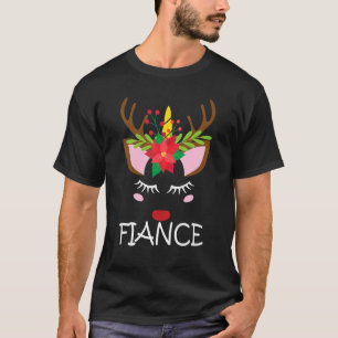 T-shirt Fiancé Licorne Visage Renne Fleur Noël Famille