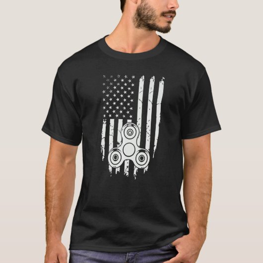 T-shirt Fidget Spinner États-Unis Drapeau 4 juillet (Devant)