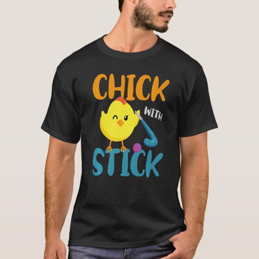T-shirt Field Hockey Chicken Chick With Stick (Devant)