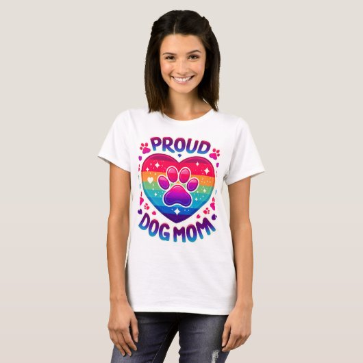 T-shirt Fier Chien Maman Rainbow Coeur Design (Devant entier)