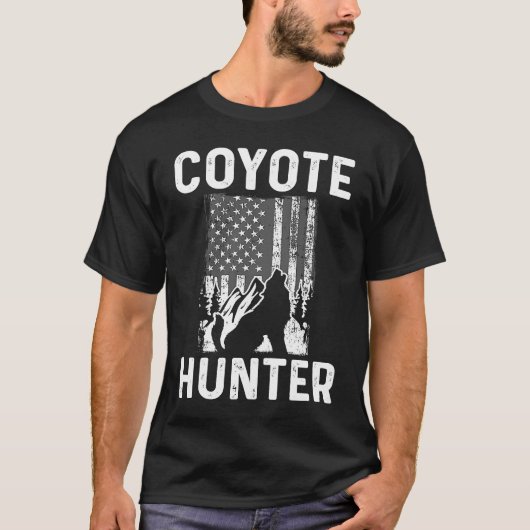 T-shirt Fier Coyote Hunter US Drapeau Chasse Coyote (Devant)