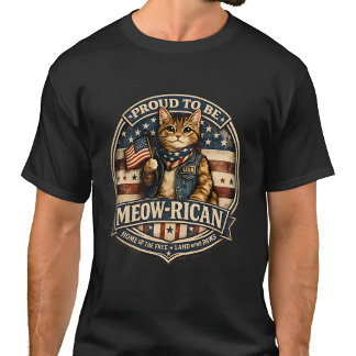 T-shirt Fier d'être papa chat du drapeau américain Meow-ri