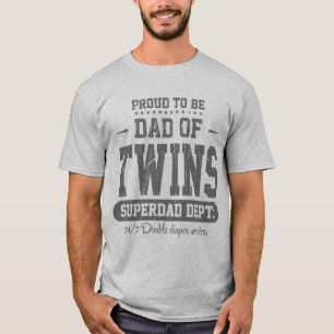 T-shirt Fier d'être papa des jumeaux Superdad Dept. Grey