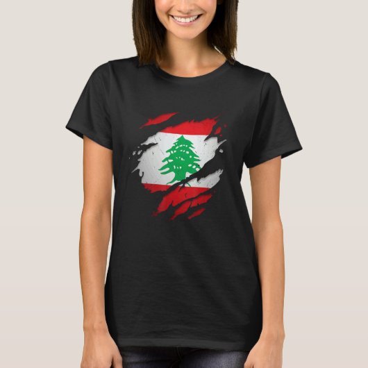 T-shirt Fier Libanais Drapeau Du Liban Déchiré, (Devant)