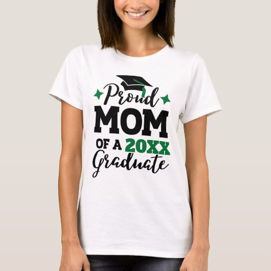T-shirt Fier Maman de 2022 diplômé noir vert casquette tas (Devant)