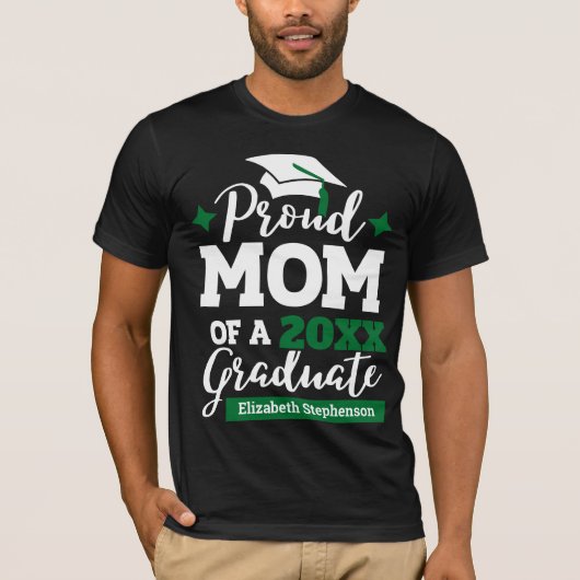 T-shirt Fier Maman de 2023 diplômé noir vert casquette tas (Devant)