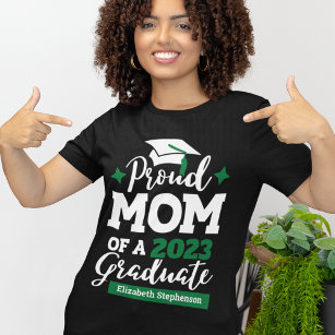 T-shirt Fier Maman de 2024 diplômé noir vert casquette tas