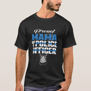 T-shirt Fier Maman D'Un Policier Mince Ligne Bleue
