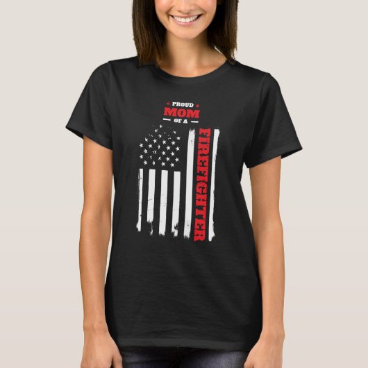 T-shirt Fier maman d'un pompier Distressed Drapeau (Devant)