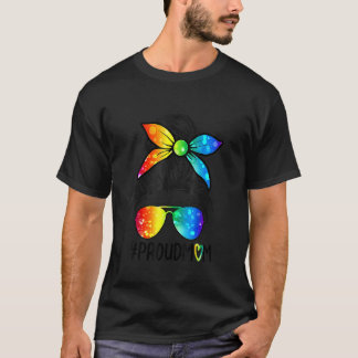 T-shirt Fier Maman Messy Bun Rainbow Lgbt Maman Lgbt Gay P