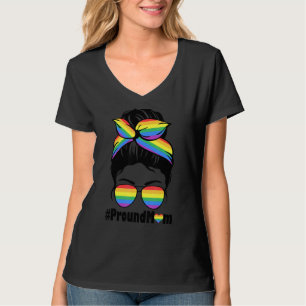 T-shirt Fier Maman Messy Cheveux Bun Lgbtq Rainbow Flag Ga