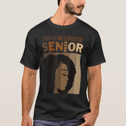 T-shirt Fier Melanated Senior 2023 Classe Noir Afro Gradu (Devant)