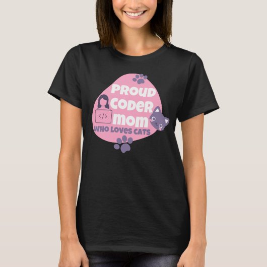 T-SHIRT FIER MOM CODER QUI AIME LES CHATS - MOM CODER (Devant)
