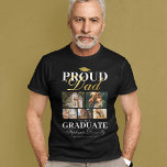 T-shirt Fier papa du diplômé<br><div class="desc">Cérémonie de remise des diplômes t-shirt noir & or avec un tableau de mortier des diplômés,  5 photos de votre fils ou de votre fille,  le dicton "père fier du diplômé",  leur nom,  lieu d'étude,  et année de classe.</div>