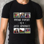 T-shirt Fier parent d'un diplômé SIX Diplôme photo<br><div class="desc">Ce t-shirt moderne de graduation présente un texte de script moderne en blanc et des photos carrés SIX sur un arrière - plan noir. Toutes les couleurs et le texte sont personnalisables ! Cette chemise fait un merveilleux cadeau pour n'importe quel parent !</div>