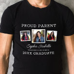 T-shirt Fier parent d'un diplômé TROIS diplômes de photogr<br><div class="desc">Ce t-shirt de graduation moderne présente une élégante typographie en blanc avec trois photos carrés sur un arrière - plan noir. Toutes les couleurs et le texte sont personnalisables ! Cette chemise fait un merveilleux cadeau pour n'importe quel parent !</div>