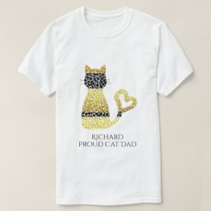 T-shirt Fier père de chatte personnalisé Black Gold Cat