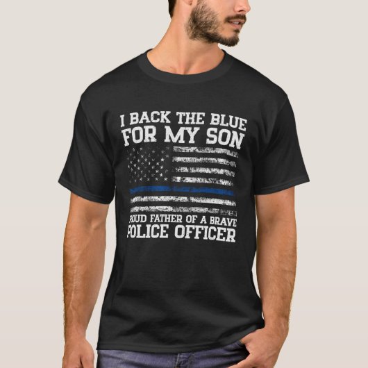 T-shirt Fier Père D'Un Agent De Police Courageux Ligne Ble (Devant)