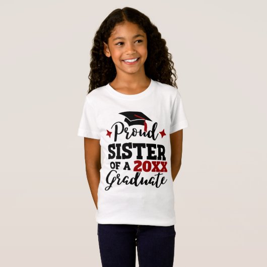 T-Shirt Fier Soeur d'un diplômé de 2022 noir rouge casquet (Devant entier)