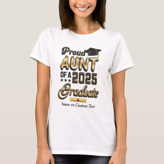 T-shirt Fier Tante d'un 2025 Graduate Black & Gold Custom (Devant)