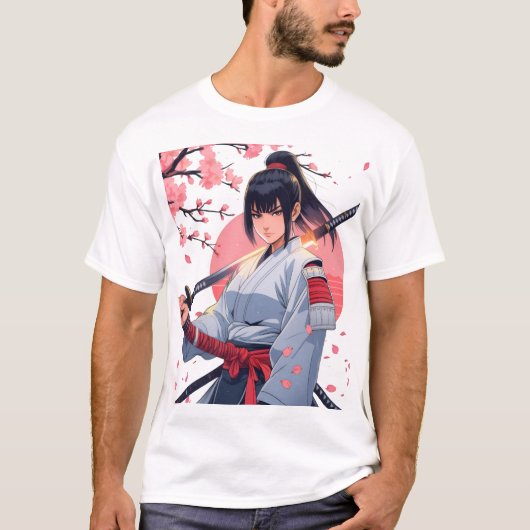 T-shirt Fierce Anime Samurai fille Katana |Guerrier japona (Devant)