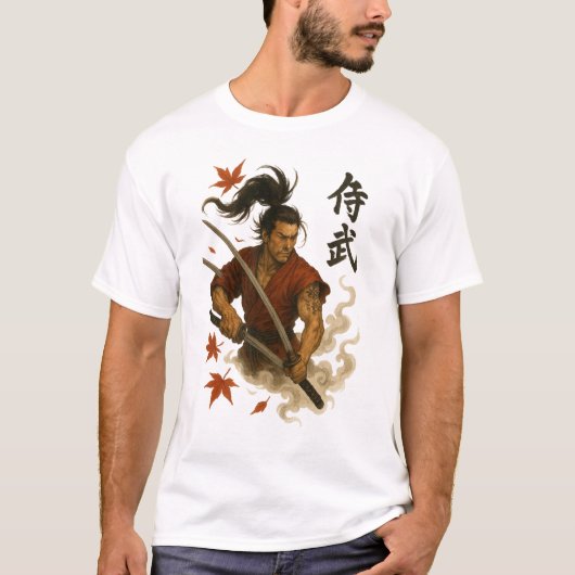 T-shirt Fierce Samurai Warrior – Dual Katana Ink Art Desig (Devant)