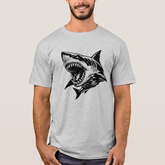 T-shirt Fierce Shark Great White Shark Vector Art  (Devant)