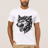 T-shirt Fierce Wolf Head Bold Black and White Alpha Wolf  (Devant)