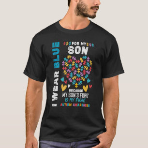 T-shirt Fière Autiste Papa Je Porte Bleu pour mon Fils Aut