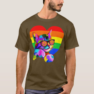 T-shirt Fière Mignonne Cat Pride LGBT Drapeau Coeur G