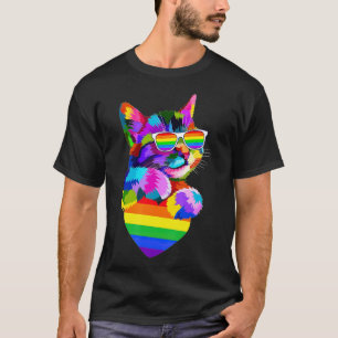 T-shirt Fière Mignonne Cat Pride LGBT Drapeau Coeur G
